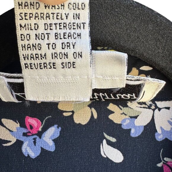 Diane Gilman Navy Floral Button-Up Silk Long Sleeve French Cuff Blouse New S - Picture 4 of 9